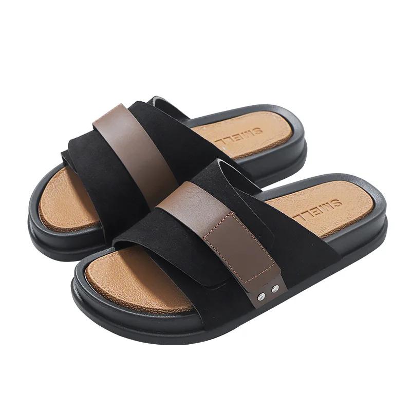 Slippers Men's Summer Outdoor Casual Men's Shoes Thick-soled Frosted Leather Business Men's Sandals and Slippers 2025