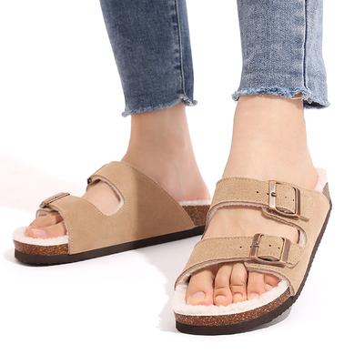 Модные плюшевые тапочки Comwarm из пробки для женщин, домашние тапочки с меховой подкладкой, пушистые пробковые тапочки для дома и улицы, нескользящие мохнатые шлепанцы на плоской подошве