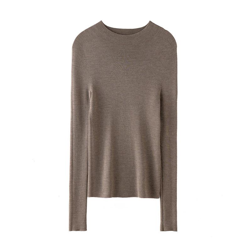 Women’s Seamless 100% Wool Half-High Neck Slim Fit Sweater - Autumn/Winter Base Layer, 60-Count Thin Knit