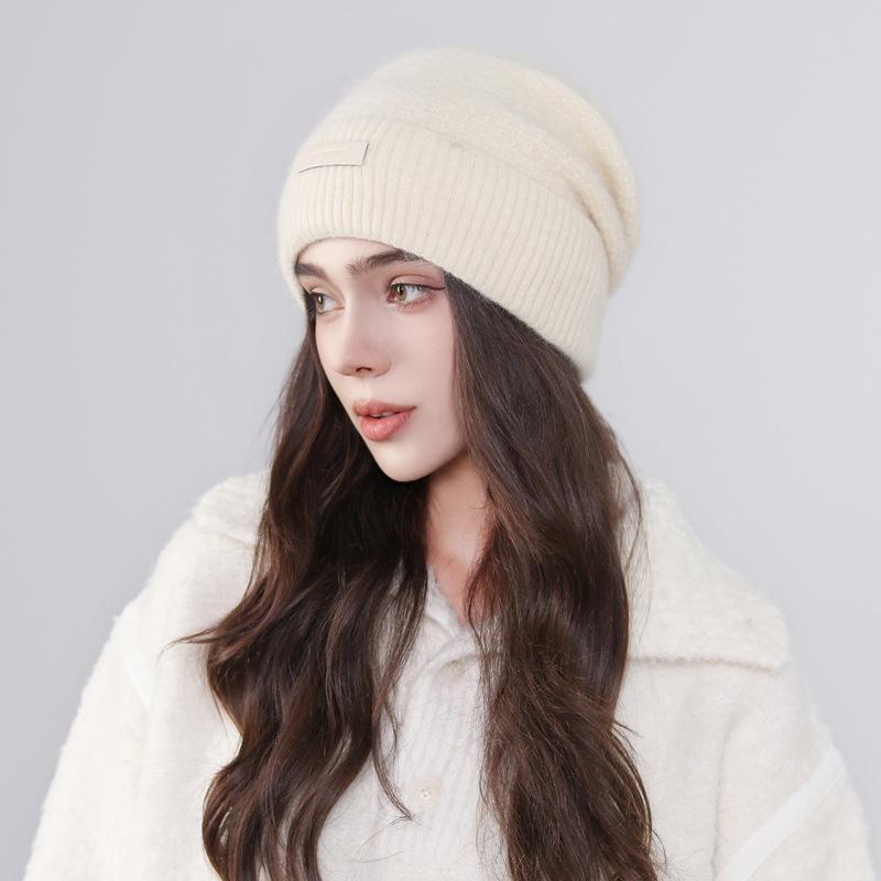 New Hat Women'S Winter Knitted Wool Hat Solid Color Versatile Warm Protection Wool Knitted Stacking Hat Cold Hat