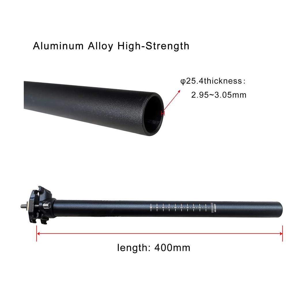 UPANBIKE Bicycle Seatpost Aluminum Alloy Extra Long for Mountain Bike 27.2 30.9 31.6mm400mm (Black 27.2mm)
