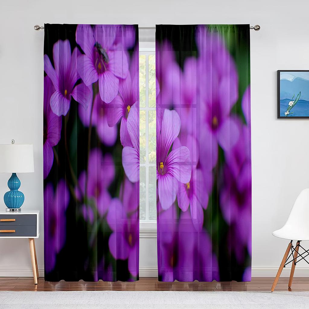 Весенние цветущие фиолетовые цветы, прозрачная вуаль, шторы для кухни, гостиной, спальни, современный декор, тюлевая занавеска, обработка окна