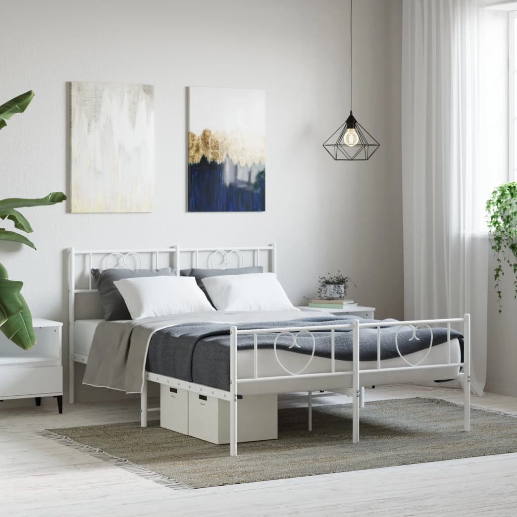 Metal Bed Frame with Headboard and Footboard White 140 x 190 cm