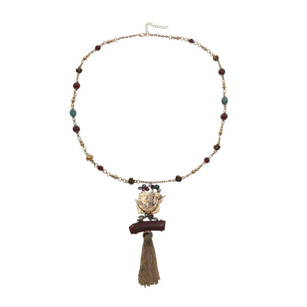 Rhinestone Tassel Long Necklace Exaggeration Tibetan Tassel Necklace Retro Long Sweater Chain Gift