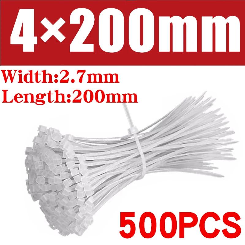 500/1000PCS/bag Self-locking Plastic Nylon Tie White Zip Wraps Strap Nylon Cable Tie Set Fastening Ring Loop Wire Wrap