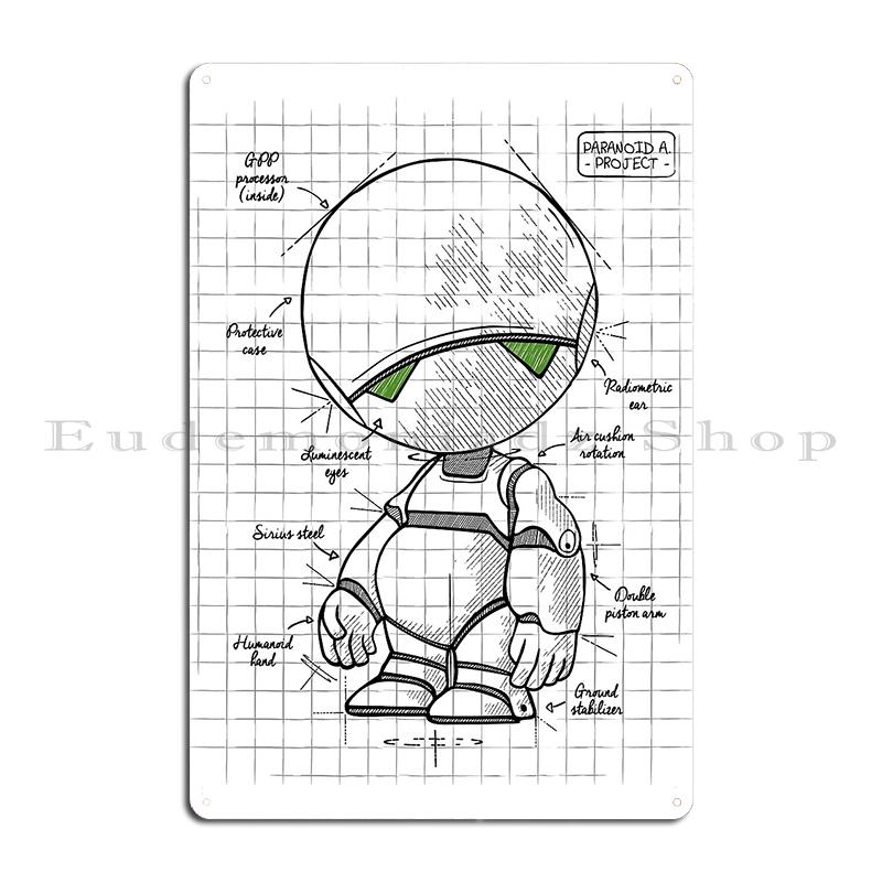 Good Grief DON'T PANIC Marvin Cute Hitchhikers Guide To the Galaxy and the Life Droid Project Metal Printing Tin Sign Poster