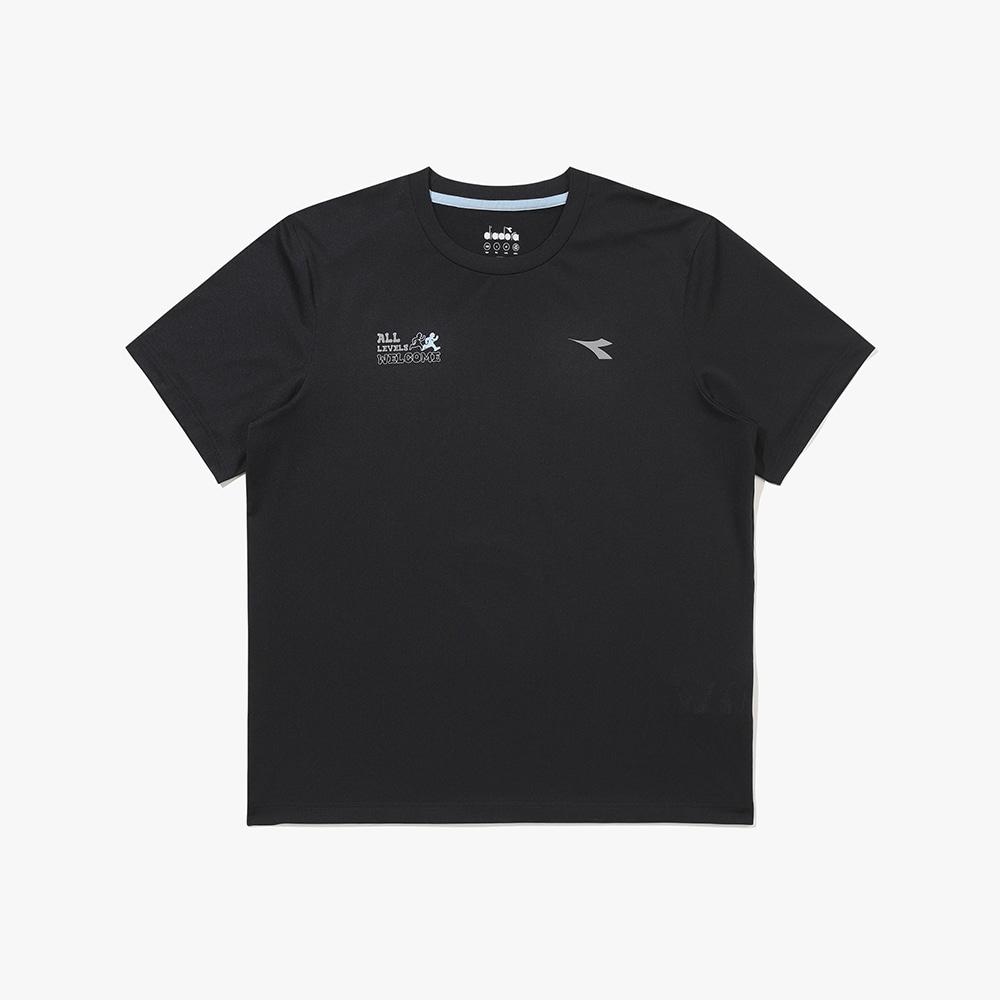 Diadora Функциональная черная футболка с коротким рукавом из полиэфирной сетки для бега
