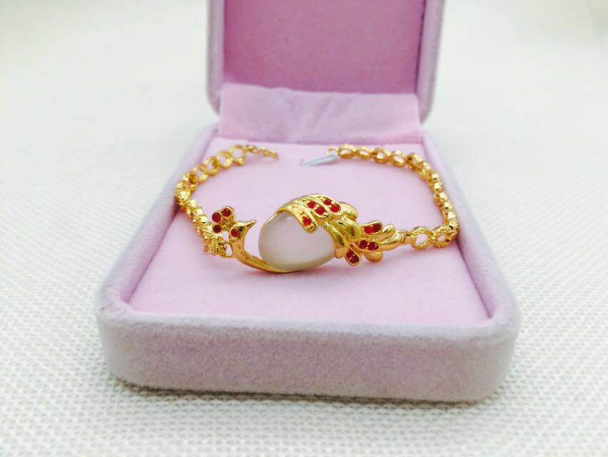 Европейский позолоченный женский набор: колье и браслет с подвеской 'Кошачий глаз' и 'Павлин'