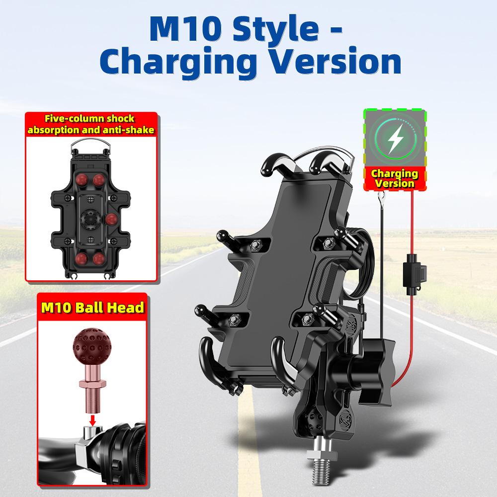 Motorcycle Bike Phone Holder w/ Shock Absorbe Handlebar M8 M10 Rearview Mount for 4.7-7.1 inch Shockproof Mobile Phone Stand