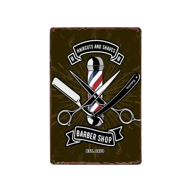 Hohappyme Vintage Barber Shop Metal Signs Barbershop Poster Bar Pub Retro Plaque Haircut and Shave Beard Iron Plates 20x30 Cm
