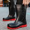 Fashion Men's Rain Shoes Waterproof Boots Comfortable Mid Calf Boots Rainproof Work Water Shoes Non-Slip Drawstring Rubber Boots