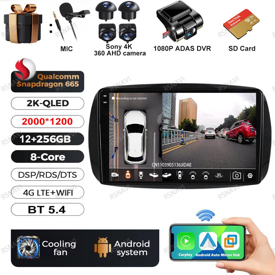 Автомагнитола Android 16 Для Mercedes Benz Smart 453 Fortwo 2014 - 2020 Мультимедиа DSP QLED Навигация Беспроводной Carplay Авто Стерео