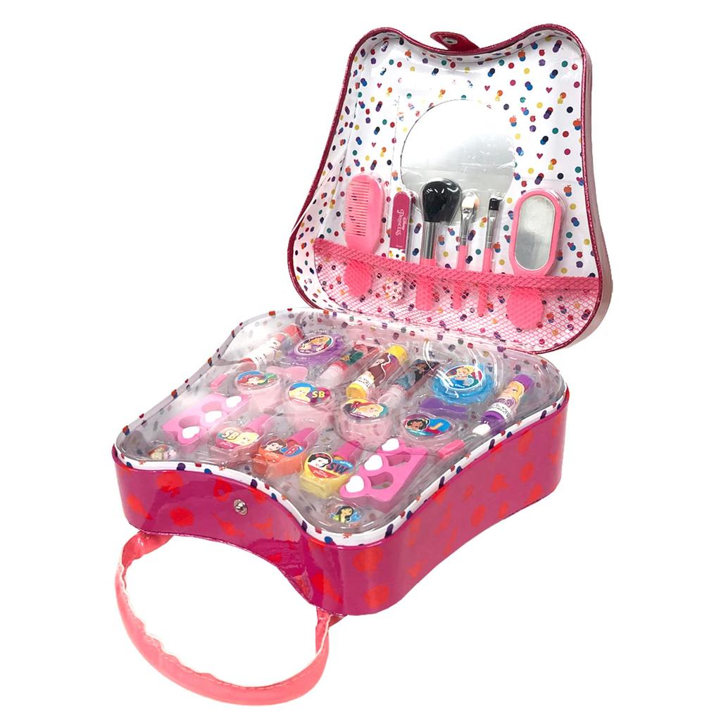 Disney Princess Cosmetic Set with Portable Handle and 30 Piece Set with Kids Makeup Cosmetic Makeup Girls Snow Princess Mirror, Stickers, Cosmetics,