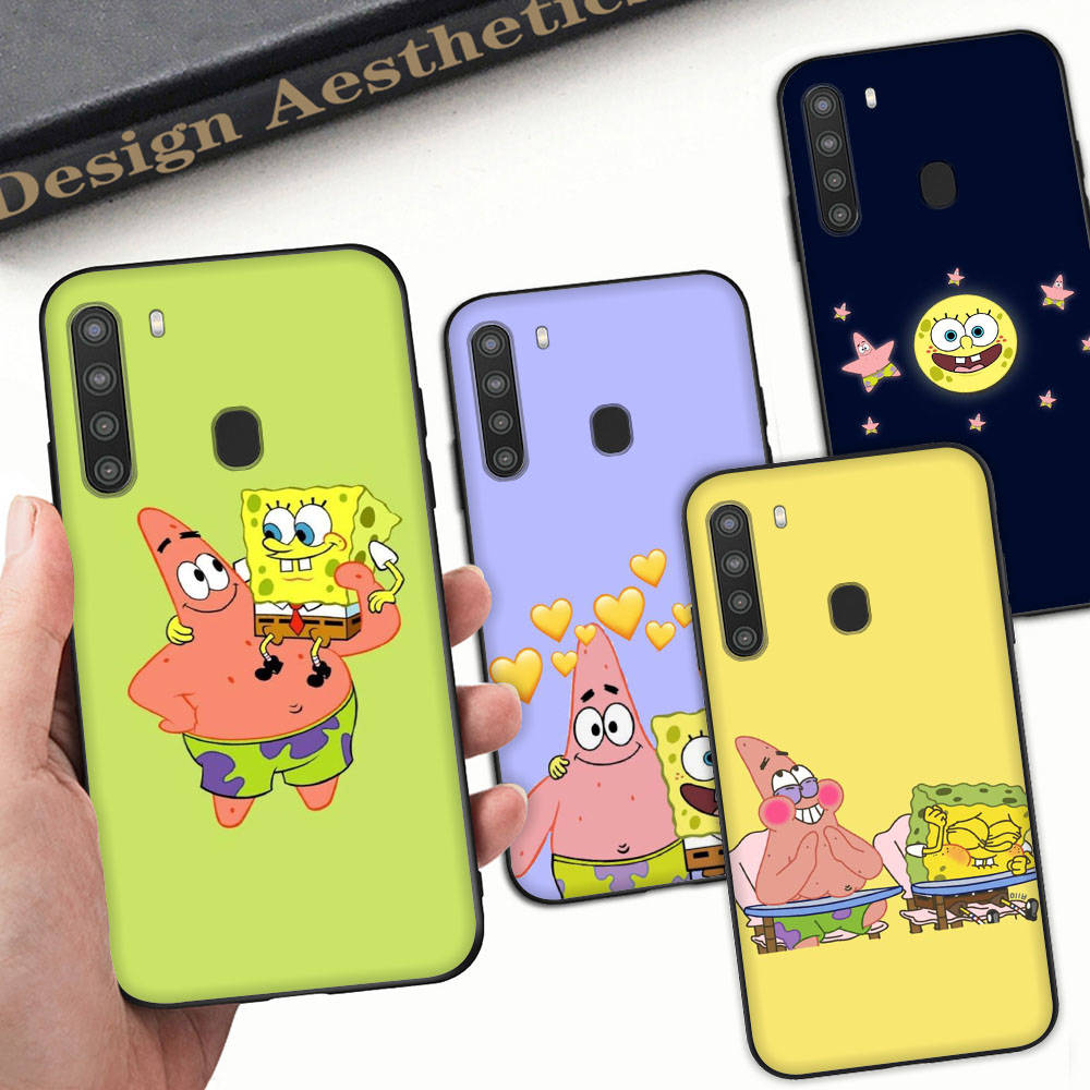 PB10 SpongeBob and Patrick Black Sofe Case for OPPO Reno 8 6 5 4 Pro Plus Find X3 A17 A3 A31 A38 A40 A53 A54 A55 A74 A76 A78 A77 A80 A94 A95 A96 Lite