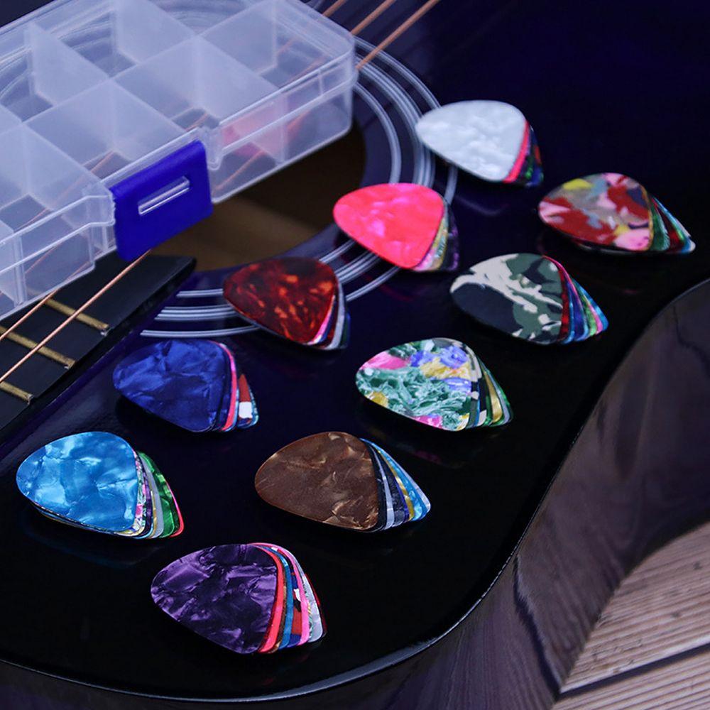 100 Pcs 0.46/0.71/0.96mm Gifts Shrapnel Ukulele Celluloid Electric Guitar Picks with Box Plectrum