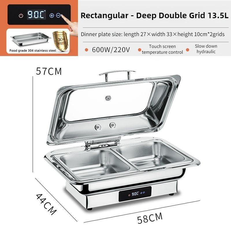 Electric Chafing Dish Adjustable Temp Roll Top Food Warmer Temp Display Catering Buffet Stove Stainless Steel Buffet Servers