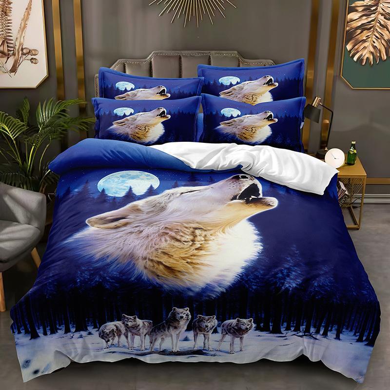Комплект постельного белья с 3D животными для мальчиков и подростков, мягкий пуховый пододеяльник AU140 * 210, полноразмерное покрывало, одинарное/двойное пододеяльник с принтом волка