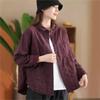 Woman Autumn Solid Color Vintage Linen Turn Down Collar Shirt Long Sleeves Loose Single Breasted Shirt