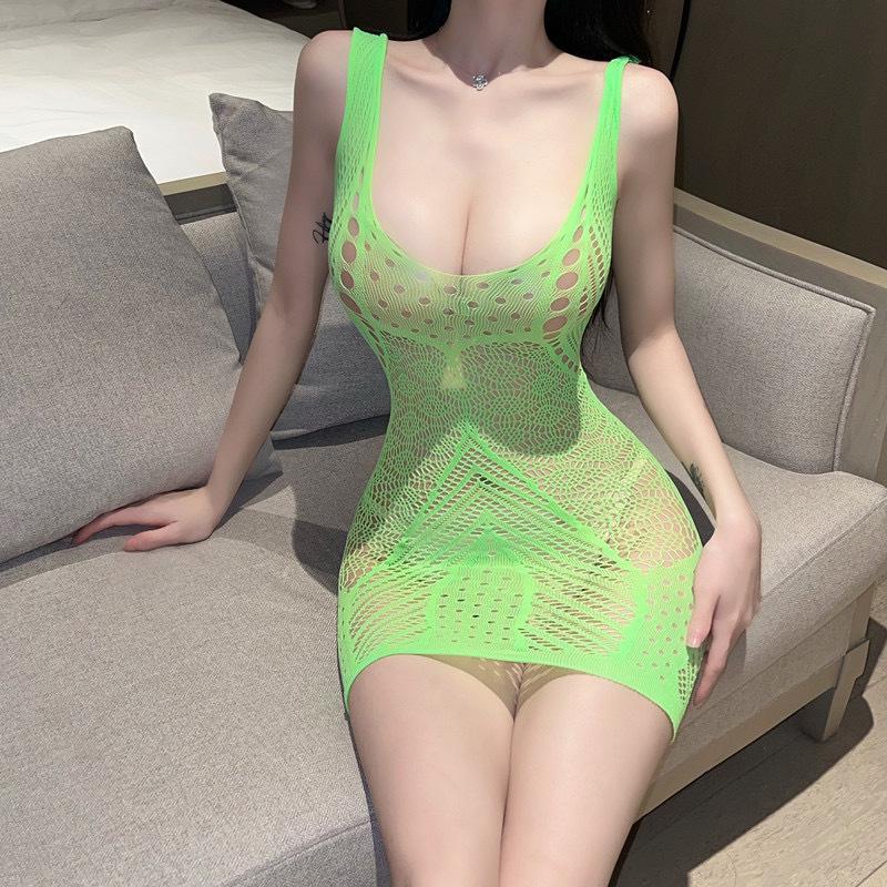 Европейский/Американский Сексуальный Боди-сетка с Открытой Спиной: Кружевной топ-майка с клетчатым горошком, облегающий вырез и юбка, облегающая ягодицы.