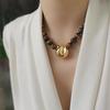 Luxury Tiger Eye Beaded Necklace with Metal Pendant