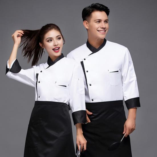 Unisex Chef Shirt Kitchen Single-breasted Short Stand Collar Kitchen Stain-resistant Loose Sleeve Bakery Restaurant Canteen Waiter Top Cook Uniform