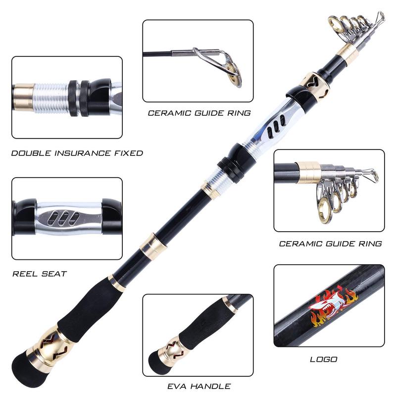 Fishing Rods 24-Ton Ultra Lightweight Telescopic Fishing Poles Stainless Steel Guides