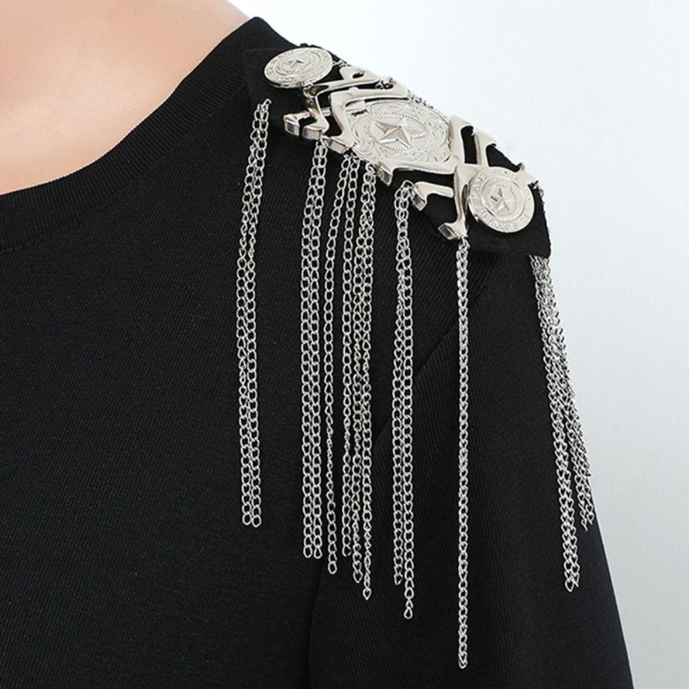 Breastpin Club Tassel Chain Epaulette Cool Jacket Vintage Brooch Stage Performance