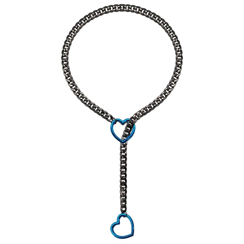 Fashion Heavy Lariat Heart Necklace Ring Punk Rock Slipchain Choker Collar Stainless Steel Slip Chain For Women Men