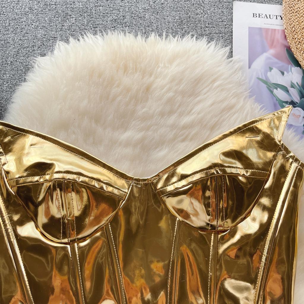 Hotsweet Tank Top for Women Cropped Strapless Irregular Sleeveless Outwear Bustier Bling Ins Solid Camisole Autumn Dropship