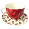 [N8497] - Cup + Saucer 'Vintage Design' Red Beige Liberty - Cup 11x7 Cm