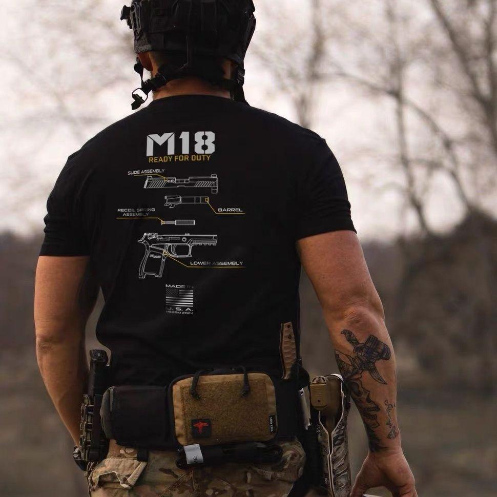 American Summer Men's M18 Tactical Shooting Military Fans Outdoor Competition Training Printed Crew Neck Short-sleeved T-shirt