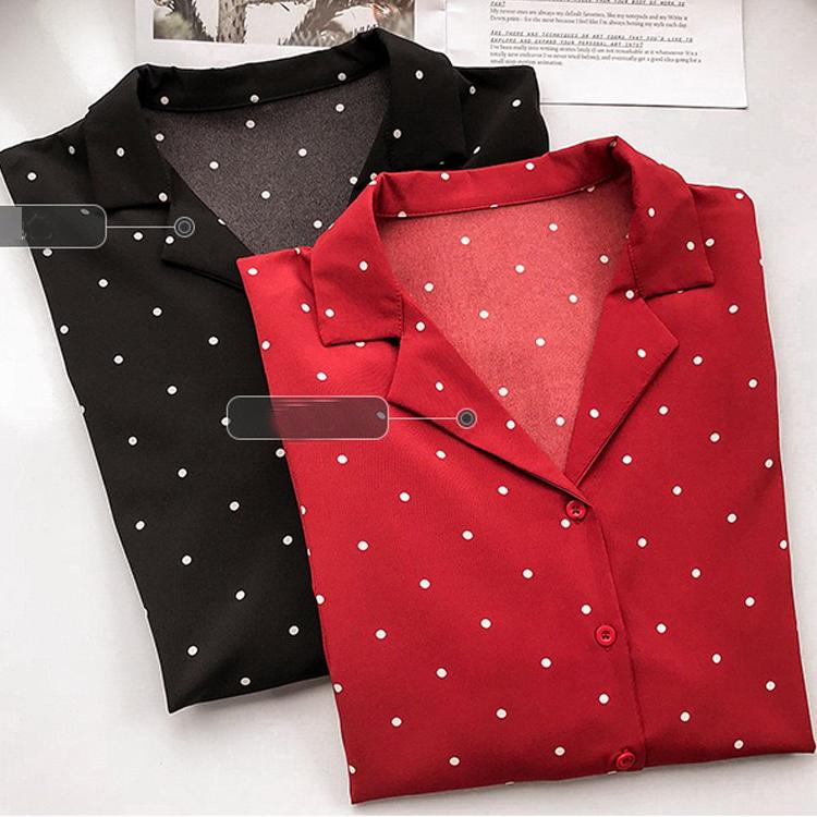 Polka Dot Printed Chiffon Shirt Women's Long Sleeved Top Shirt