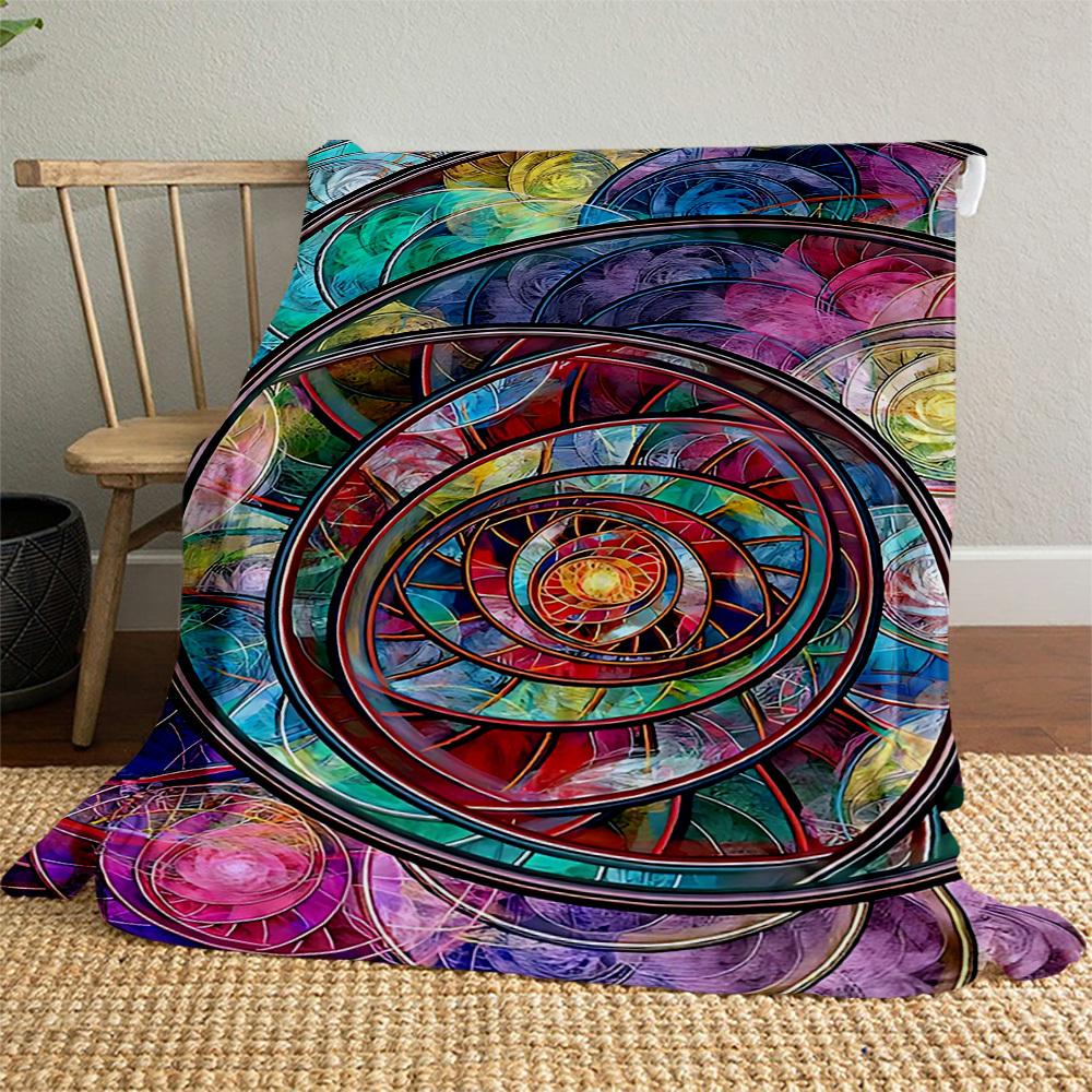 1PC Circles PatternsOutdoor Flannel Blanket - Soft Plush Decor for Picnics, camping, Bedroom, Playroom, Office, or Lunch Break 1357A