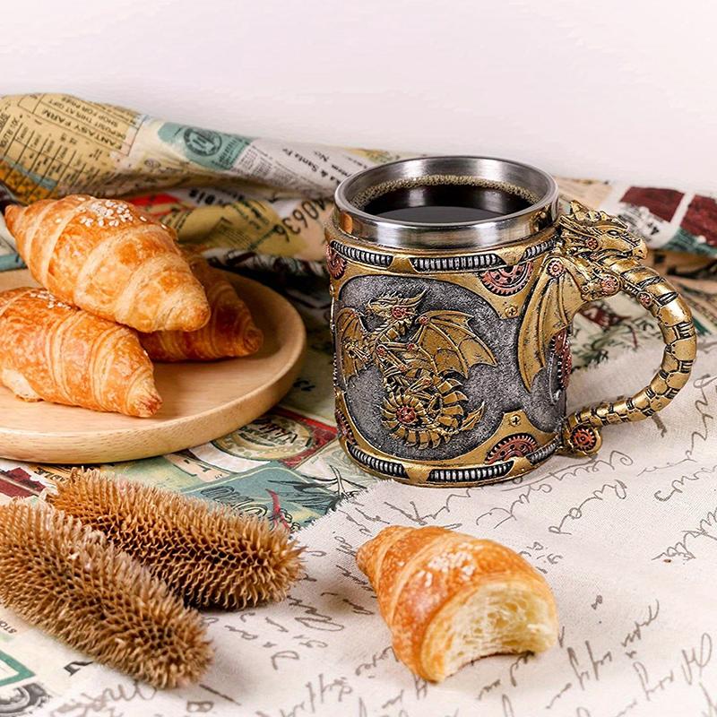 Средневековая стимпанк кружка-дракон Ренессанс Механические драконы Пивная кружка Танкард Нержавеющая кофейная чашка Подарок ко Дню отца