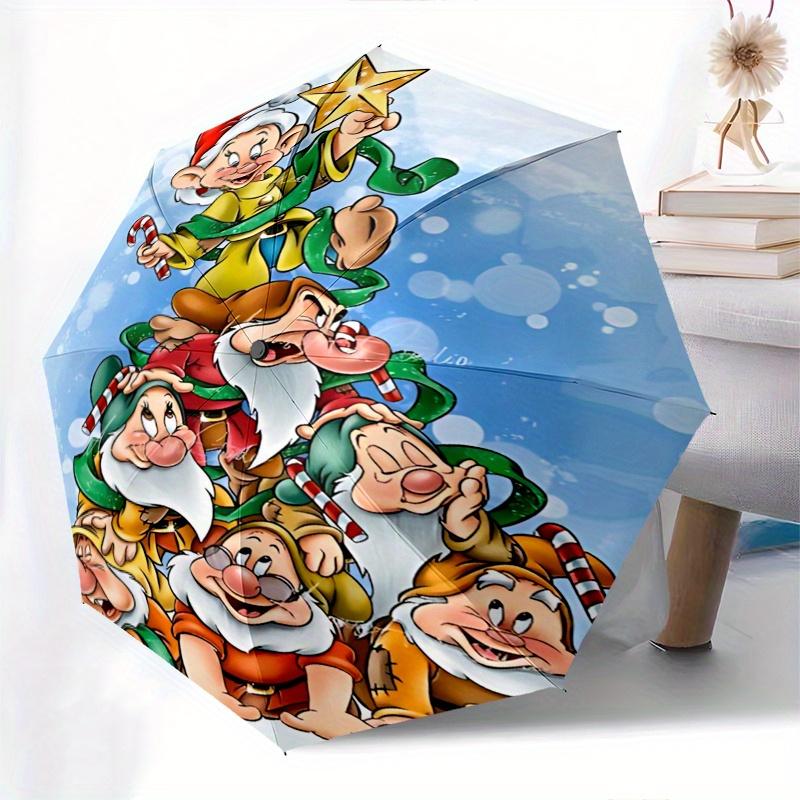 Christmas, dwarfs Automatic Opening and Closing Umbrella - 8 Ribs Portable Folding Umbrella with Plastic Handle, Suitable for Leisure and Ha
