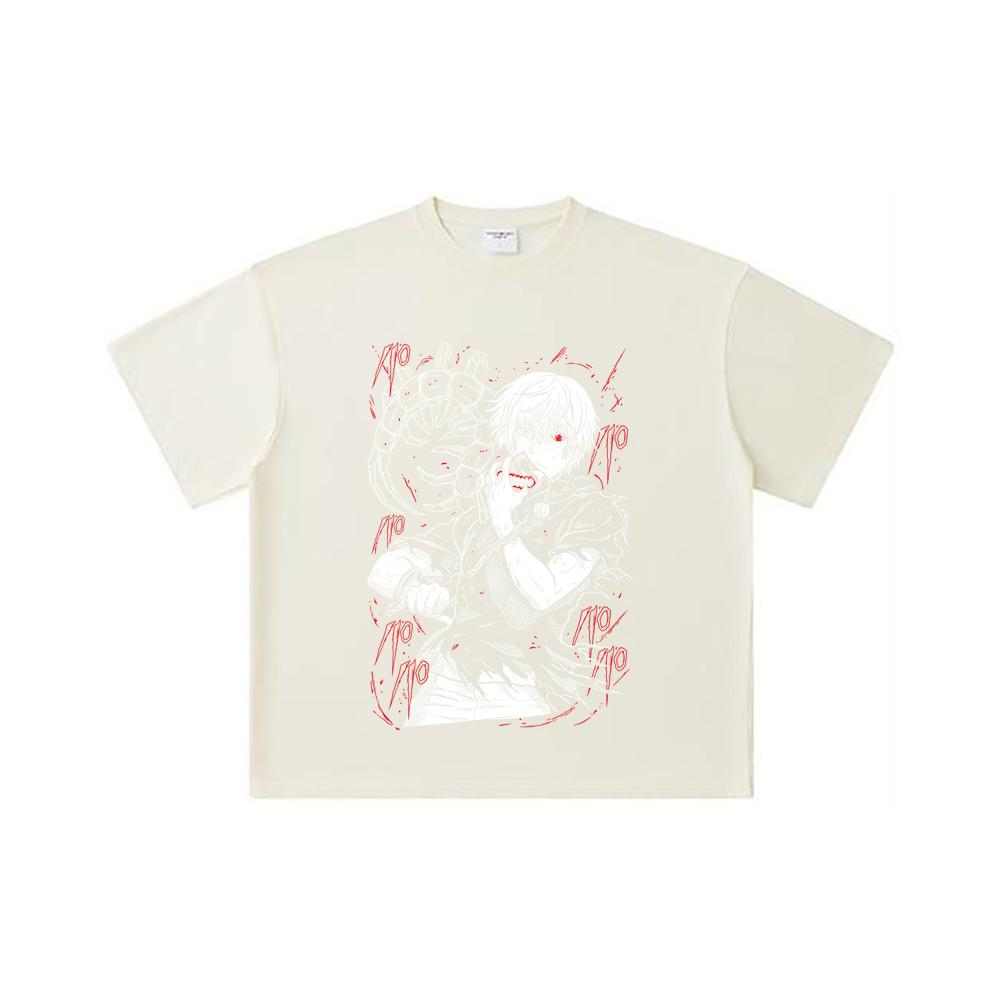 260 GSM Double Yarn 32 Count 100% Cotton Tokyo Ghoul V1 Print Unisex Heavy Cotton T Shirt