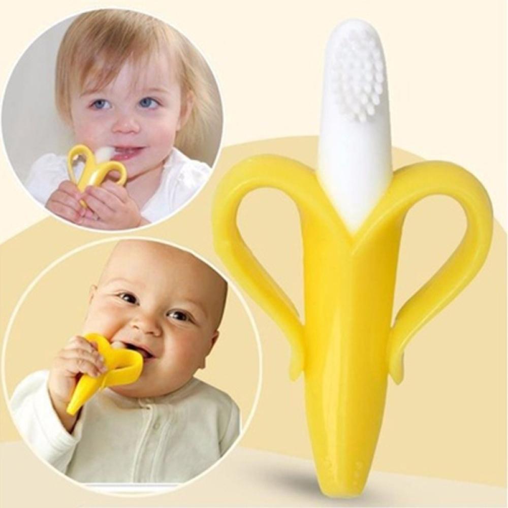 1PC Baby Silicone Training Toothbrush BPA Free Banana Shape Safe Toddle Teether Chew Toys Teething Ring Gift For Infant Baby Chewing