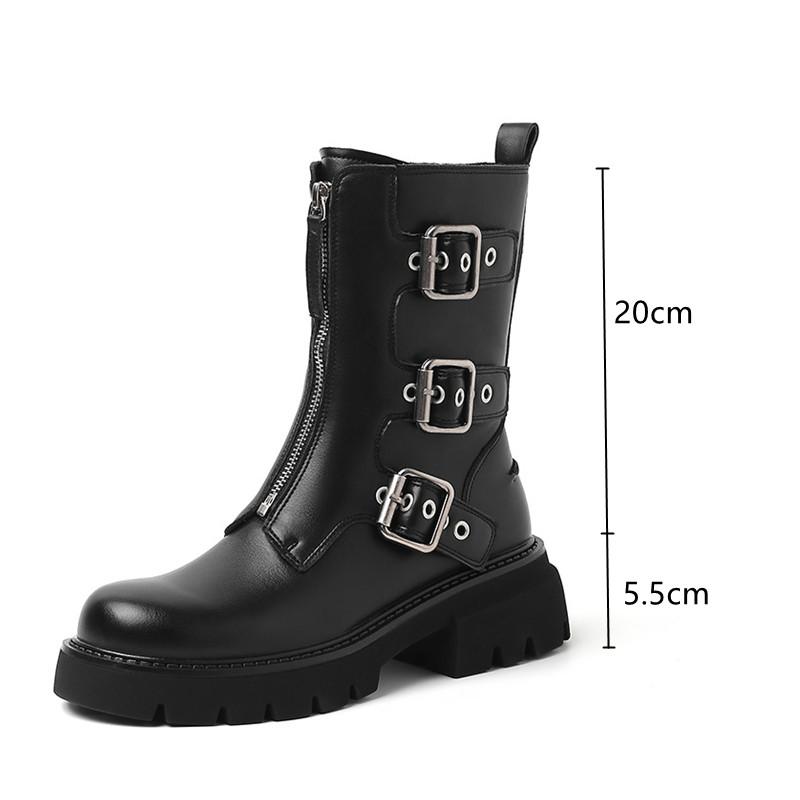 Модные ботильоны из кожи на массивном каблуке с заклепками Женские Осенне-зимние Ботинки Панк Мотоциклетные Ботинки Обувь на высокой платформе