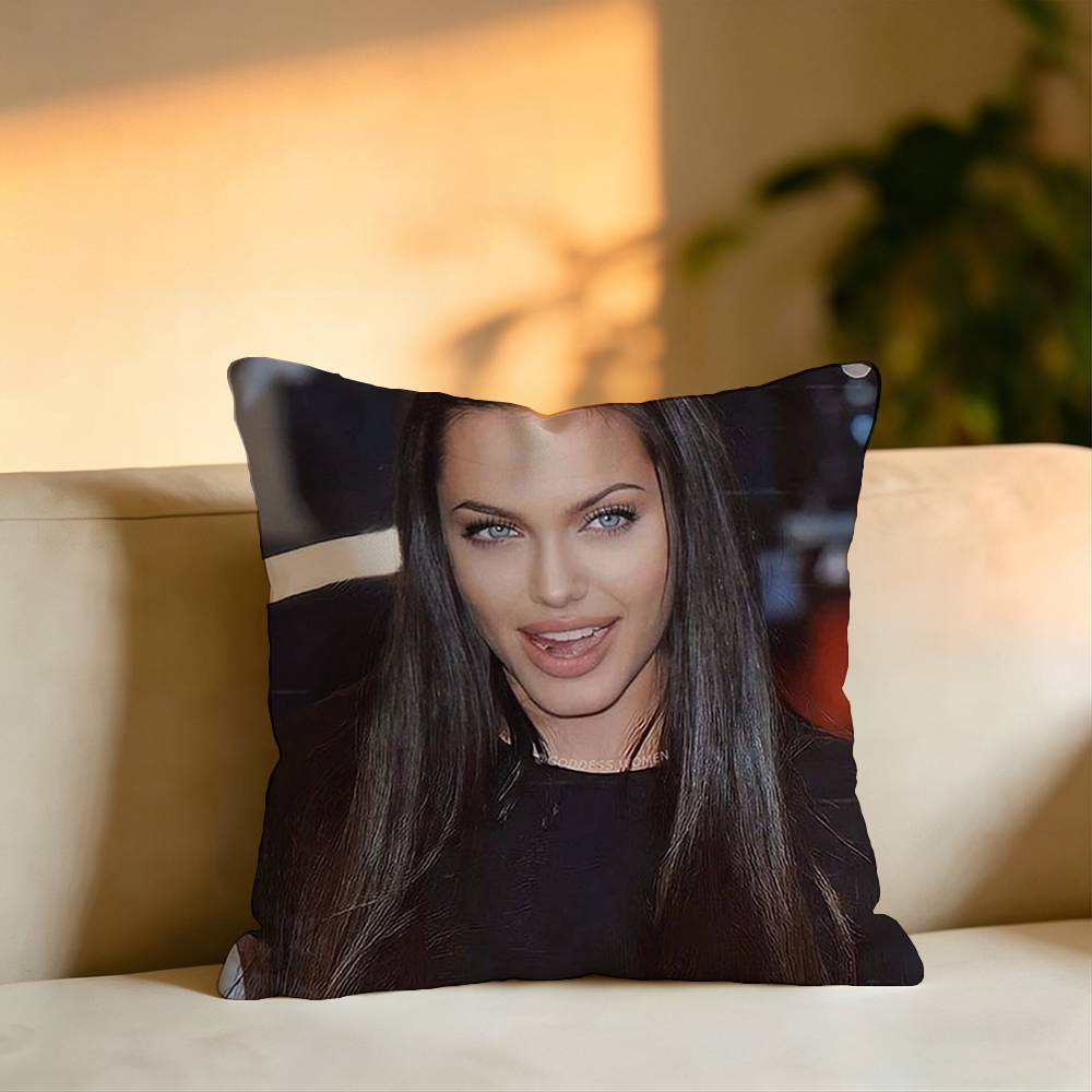 Popular Actress AAngelina Jolie Pillow Case Square DoubleSided Sofa Cushion Cover Bedroom Bedside Pillow