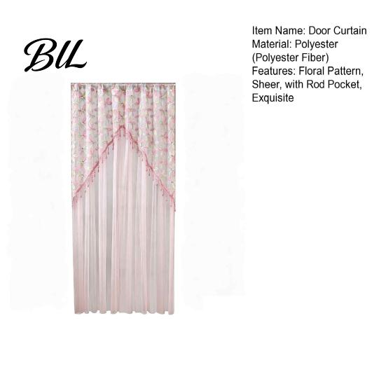 Embroidered Gauze Room Divider Sheer Floral Door Curtain with Beads, Lace Translucent Privacy Panel Divider, Rod Pocket Doorway for Bedroom