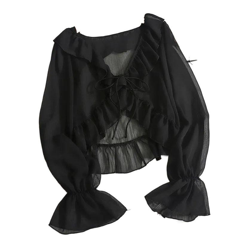 Women's Sun Protection Ruffle Tie Cardigan - Versatile Short Shawl for Summer 2024