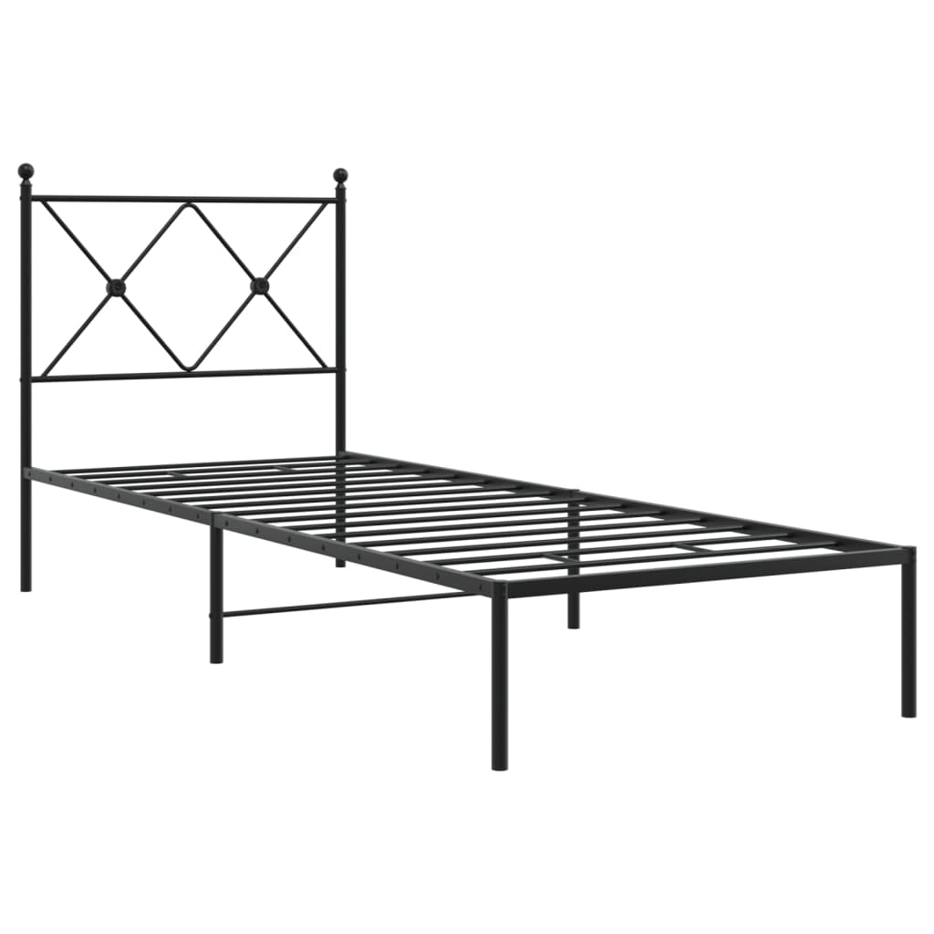 Metal Bed Frame with Headboard Black 75 x 190 cm
