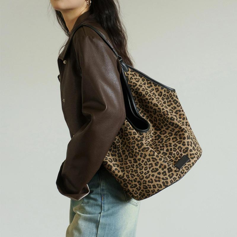 Винтажная большая сумка-тоут с леопардовым принтом, женская модная сумка через плечо, большая вместимость, эстетичные новые дизайнерские сумки для женщин и молодежи