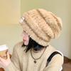 Шапка женская зимняя полосатая плюшевая вязаная шерстяная шапка теплая защитная крышка для ушей