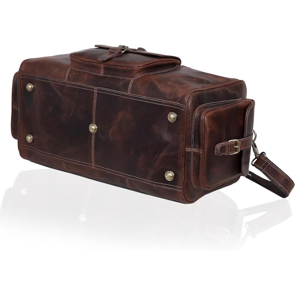 New Leather Duffle Bag for Men, Overnight 21 Inch Weekender Duffel Gym Bag, Full Grain Leather Travel Carry-On Bag,