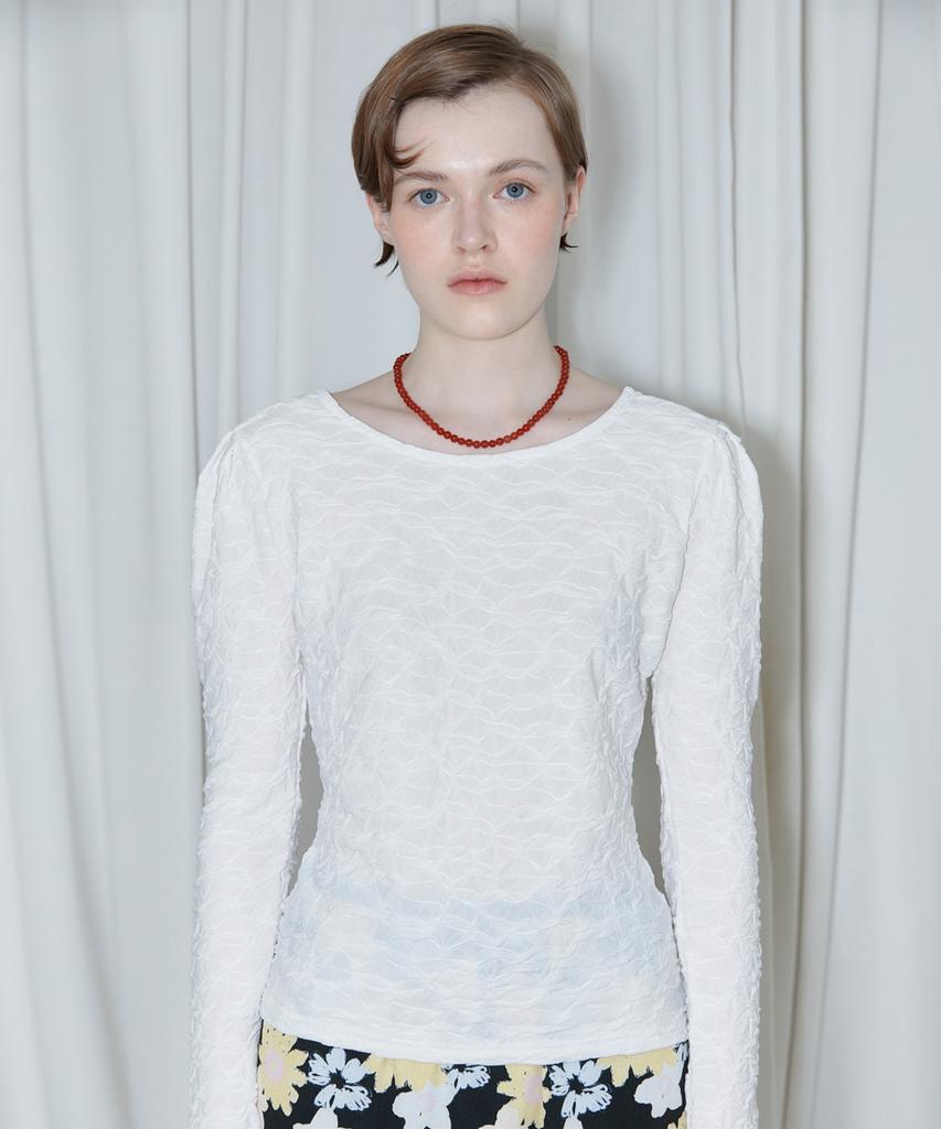 SINOON Jacquard Puff Sleeve T-Shirt (White)