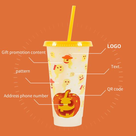 Стакан для воды 710 мл с трубочками, пищевая герметичная крышка, магическое изменение цвета, устойчивая к падениям