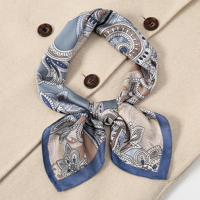 Luxury Women Silk Square Scarf Shawl Fashion Xiaoxiangfeng Print Design Satin Hijab Wraps Neckerchief Female Hair Bands 70*70CM