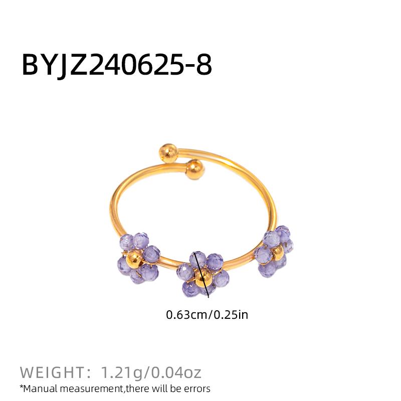 multi-colored Zircon Flower Rings for Women Stainless Steel Jewelry Female Summer Accessories Open Adjustable Couple Rings Gift