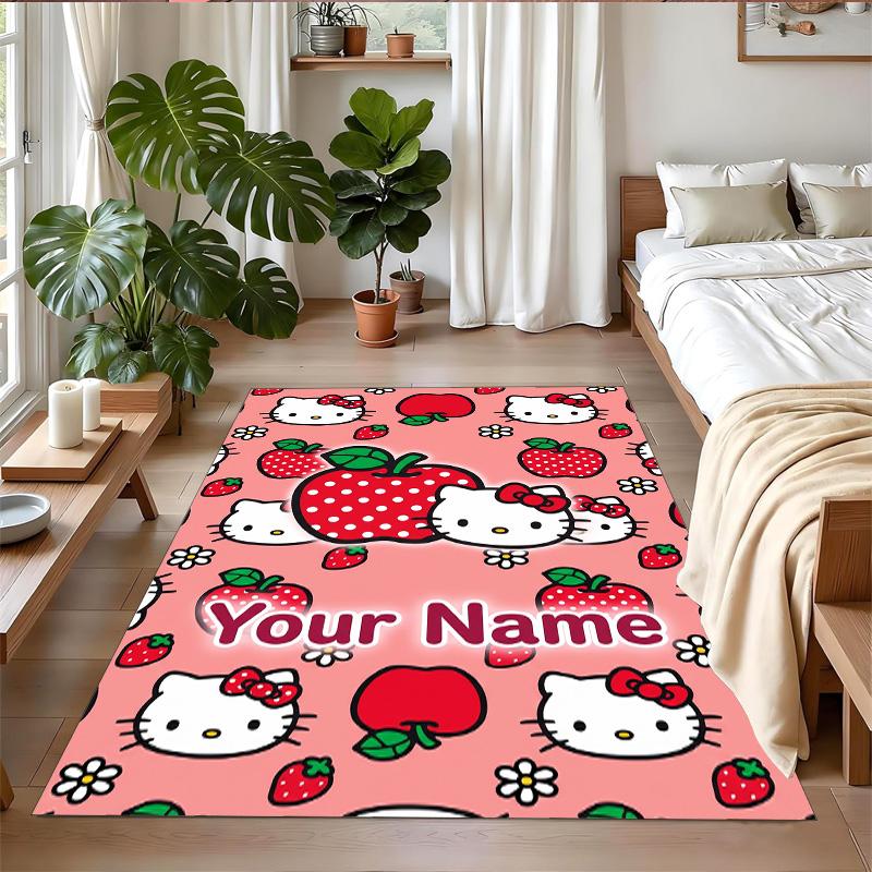 Crystal Velvet Rug Custom Name Text, Soft Non Slip Floor Mat Home DecorHello Kitty